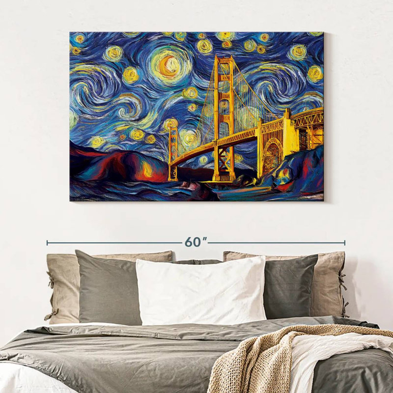 Impression sur toile Golden Gate Bridge Starry Night, H 34 po x l 51 po x P 1,25 po