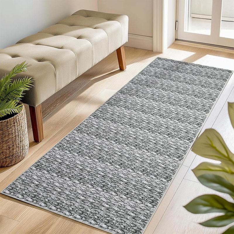 Modern Braided Printed 2x6 Runner Rug Stain Resistant Carpet with Non-Slip Backing Low Pile Floor Cover Kitchen Hallway EntrywayBrown