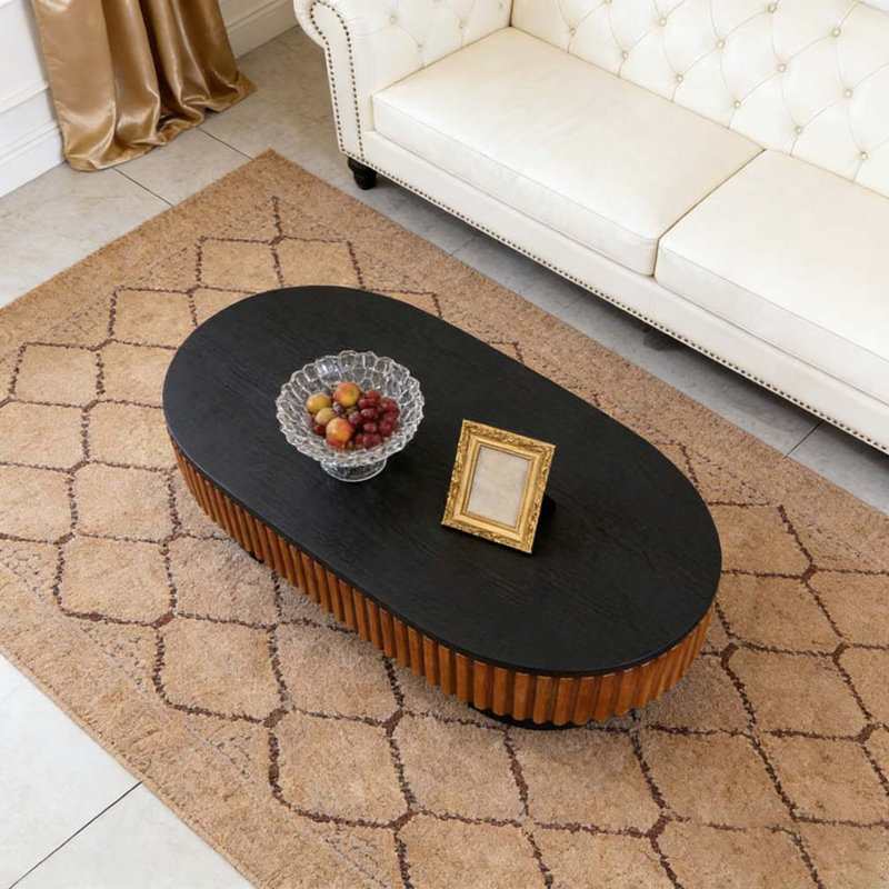 Table basse de salon elliptique de 43,7 po avec rangement caché, Brown+Black