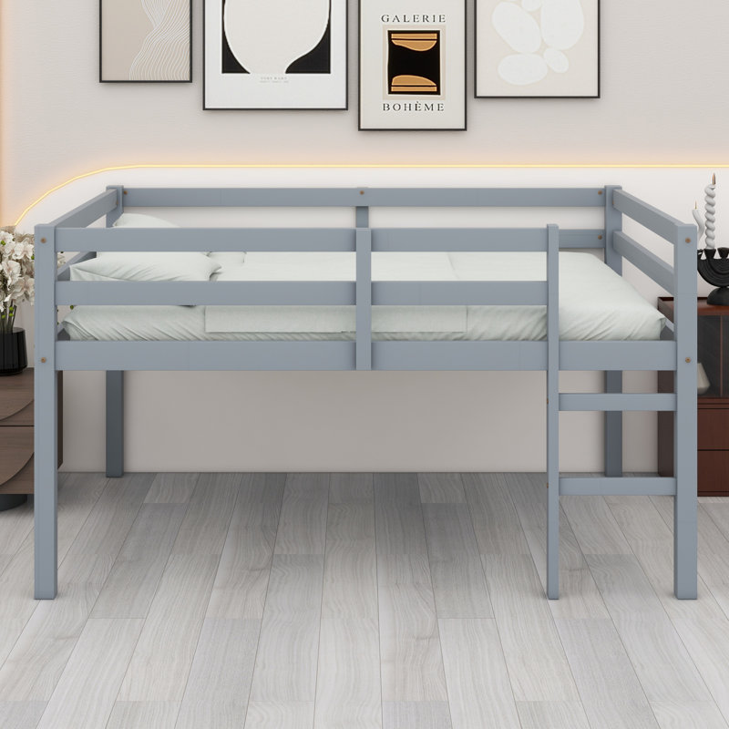Lit mezzanine en bois avec échelle, Gris