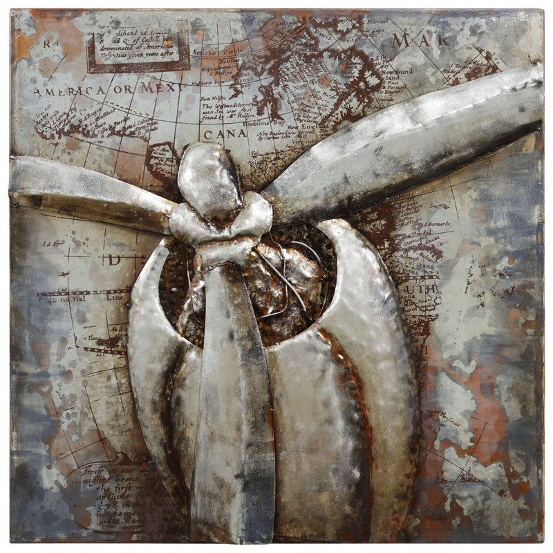 Retro Airplane Mixed Media Iron Wall Art on Canvas