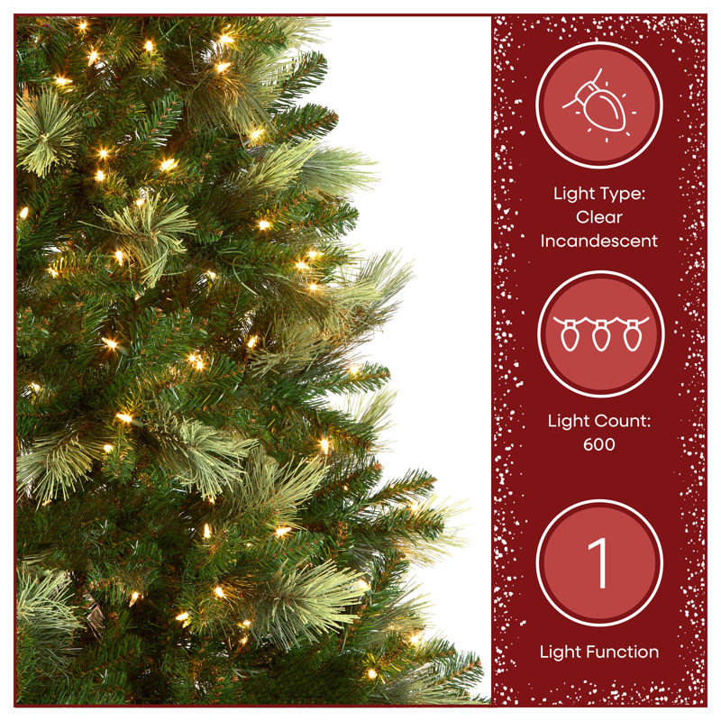 9' Charleston Pine Hinged Tree With 600 Clear Lights
