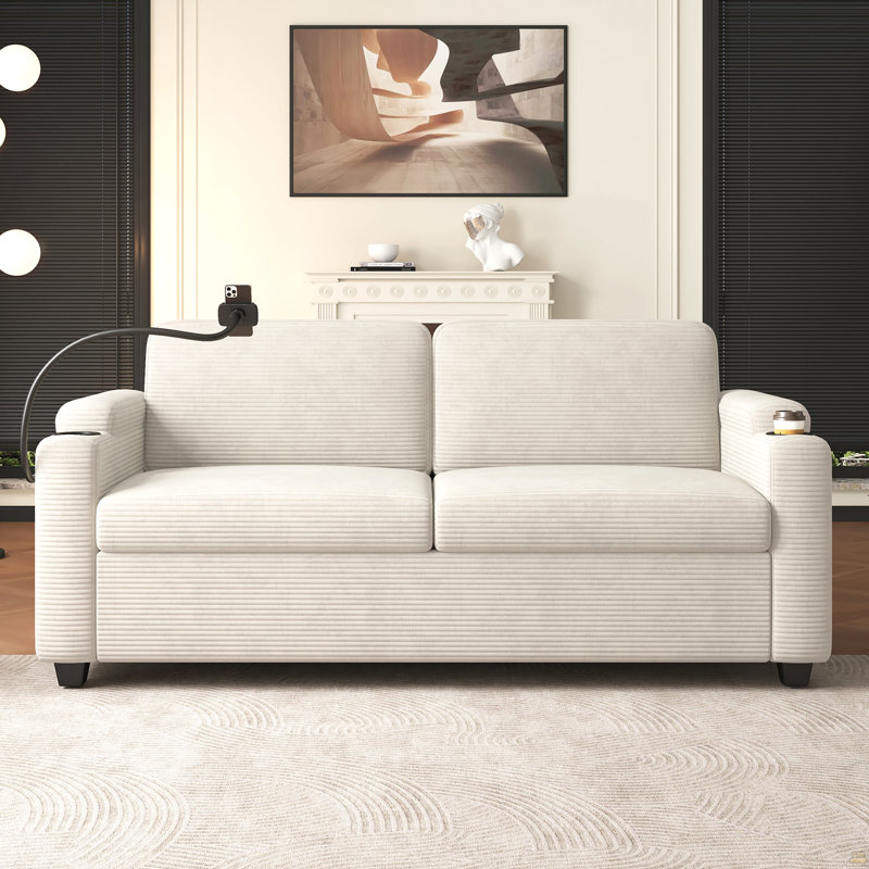 Canapé-lit 72,8 po Corduroy, Beige