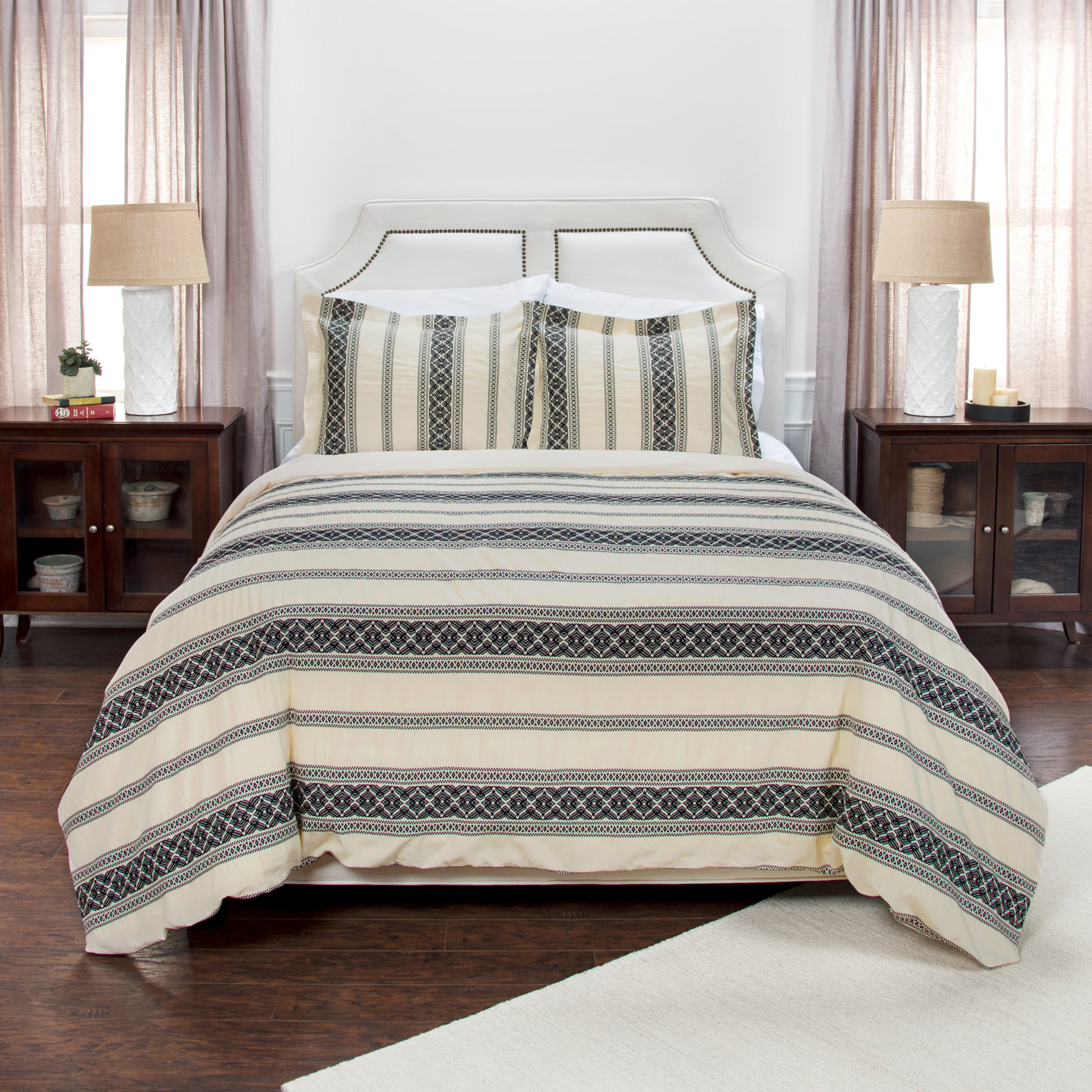 Cherie Cotton Duvet Cover Set, Queen Duvet Cover + 2 Shams