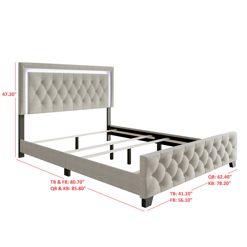Lit tapissier standard Brookneal, Grand, Gris chaleureux