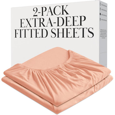 Ensemble de draps-housses en lin Southwest Fine Linens, rosé, microfibre à double brossage 110 g / m² avec poche extra-profonde de 21 pouces et coins élastiques, 2 draps-housses, simple TG