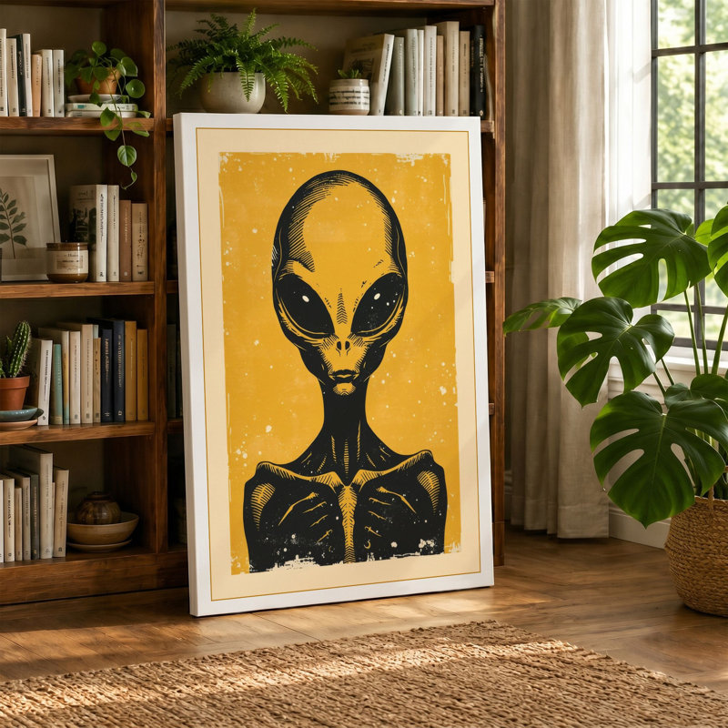 Alien Icon Retro - Wrapped Canvas, 18x12 - 45.7 x 30.5 cm, Taupe Border