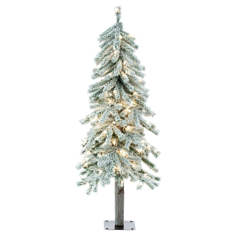 Flocked Alpine 4' H Lighted Artificial Pine Christmas Tree