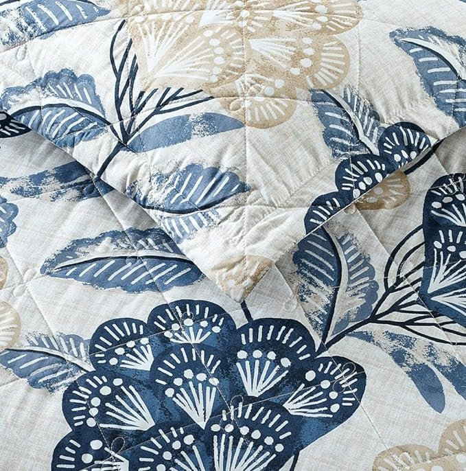 Andrena Bedspread with Pillow Shams Included, Floral, Blue, Super King Bedspread + 2 Pillow Shams