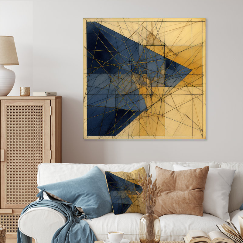 Minimaliste bleu et or I - impression sans cadre sur métal, H 23 po x l 23 po x P 1 po