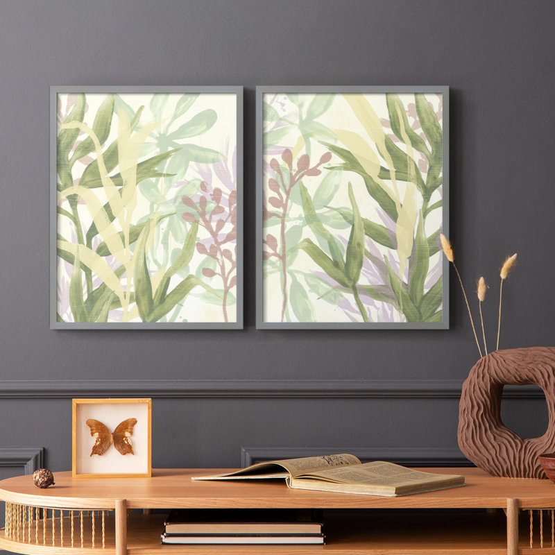 «Dreamy Tropical Leaves I», reproduction encadrée de qualité supérieure - prête à être accrochée - aucun clou requis - aucun clou requis