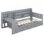 Lit de jour simple en bois avec 3 tiroirs, ports USB et bureau, gris