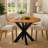Round Solid Wood Top Metal Base Dining Table