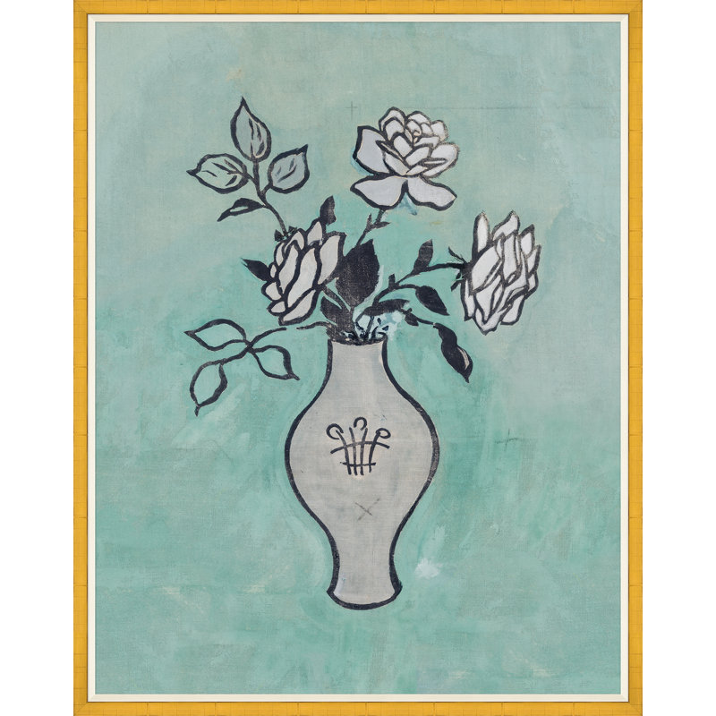 Vase avec roses par Paule Marrot - impression, H 54 po x l 43 po x P 1,25 po, Encadrement doré