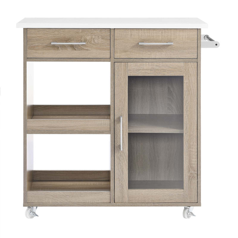 Chariot de cuisine culinaire avec barre à serviettes par Modway, Chêne