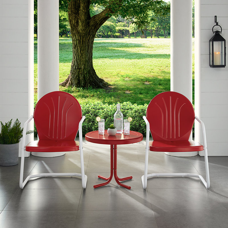 Ensemble de conversation en métal pour 2 personnes Burley, Rouge vif lustré et table rouge