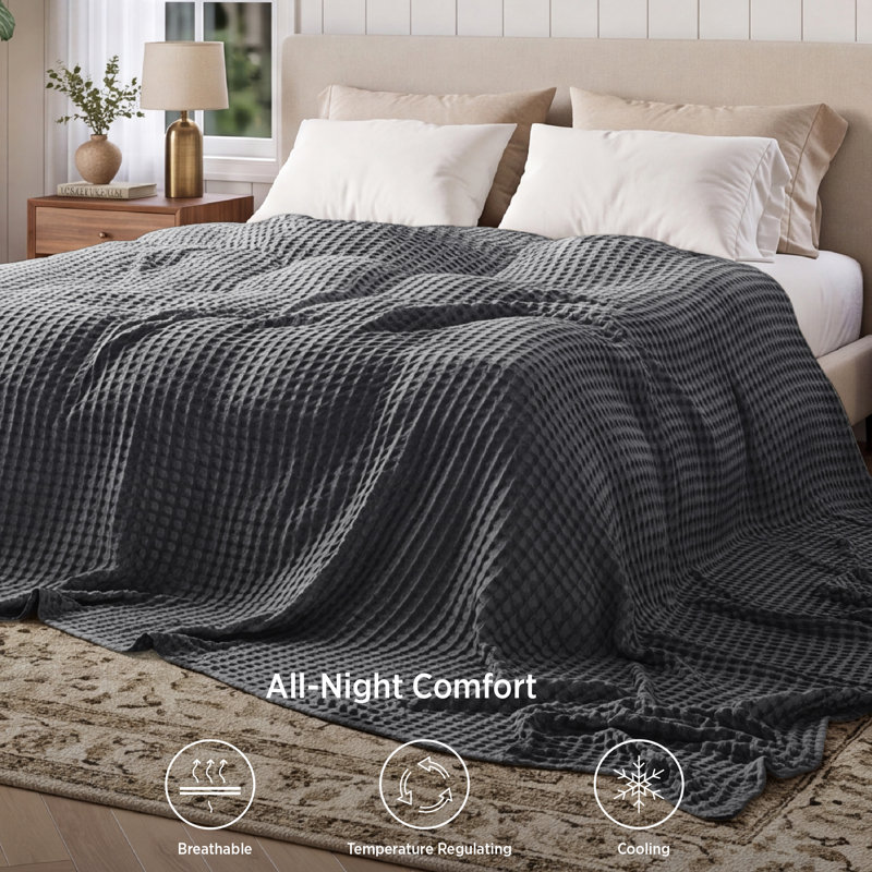 Bedsure Cotton & Rayon from Bamboo Waffle Blanket, Lightweight and Breathable for Year-Round Comfort, Oversized King