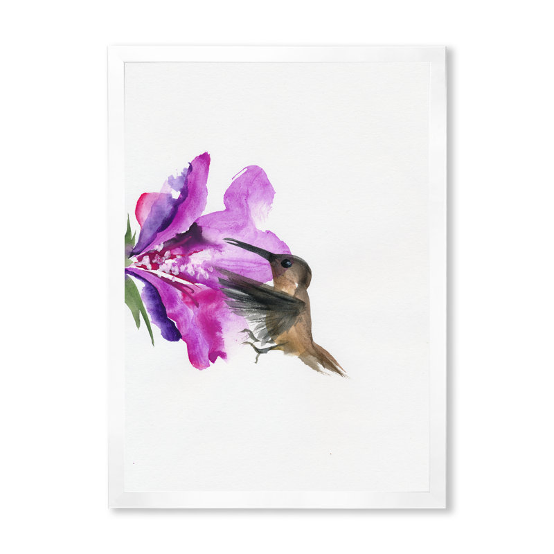 Fleur fuchsia rétro - peinture sur toile, H 32 po x l 24 po x P 1 po, Cadre blanc