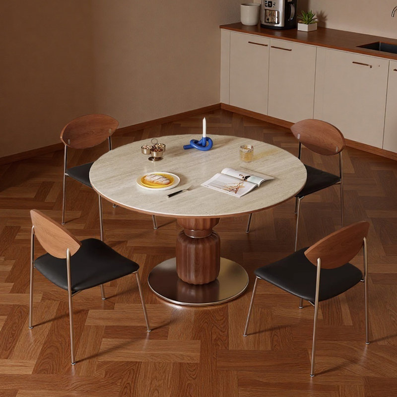 Solid Stable Lantern-shaped Round Dining Table Set, 7 Pieces: Table, 6 Chairs, 29.52" H x 47.24" W x 47.24" D