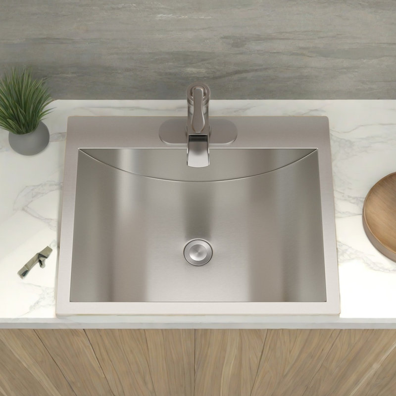Lavabo de salle de bain en acier inoxydable 21 po x 17 po avec bonde escamotable - construction, évier à finition nano, résistance supérieure
