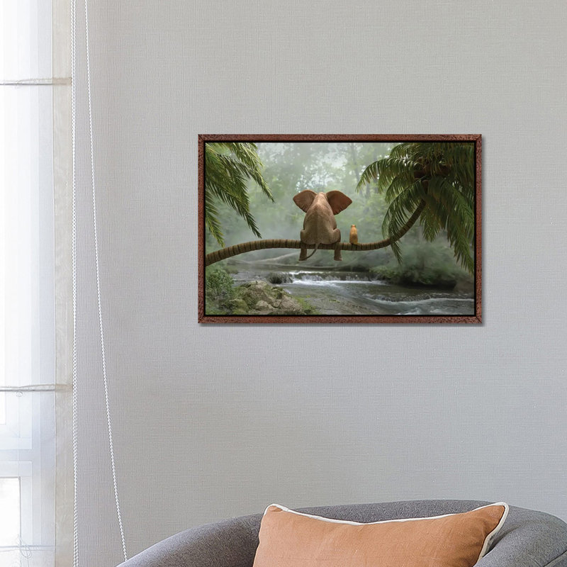 Elephant And Dog Sit On A Palm Tree In Tropical Forest by Mike Kiev - Gallery-Wrapped Canvas Giclée on Canvas