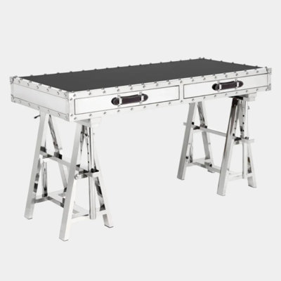 Adjustable Height Glass Stainless Steel Leaning / Ladder Desk