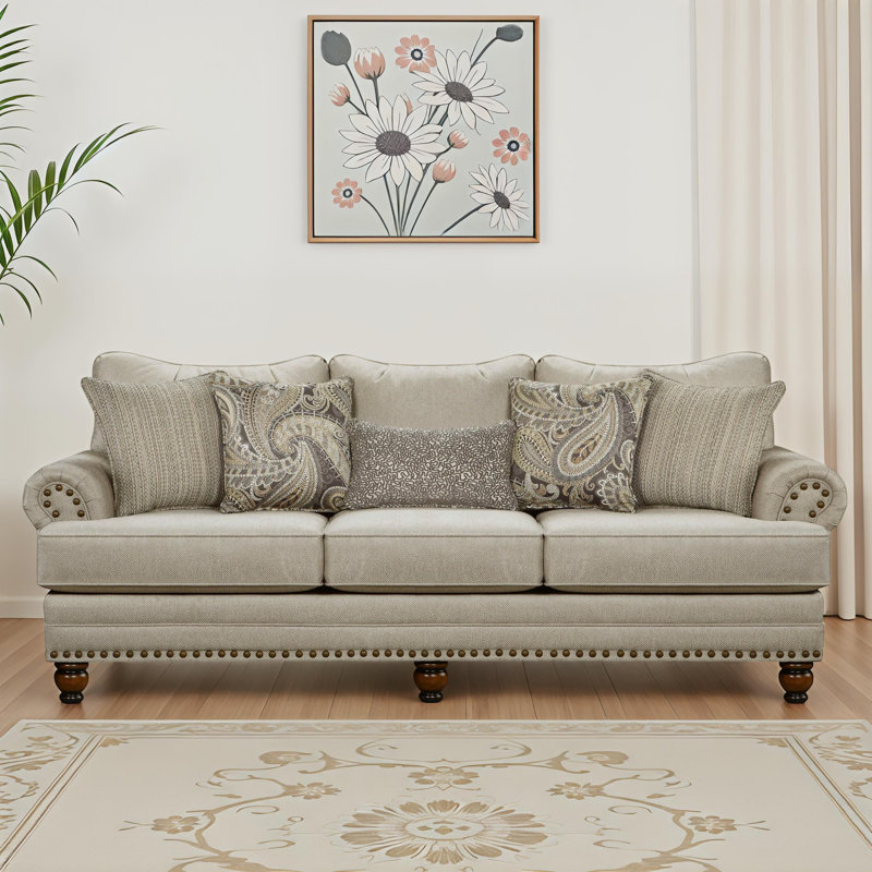 Canapé 96 po Freda, Polyester beige, H 40 po x l 96 po x P 42 po