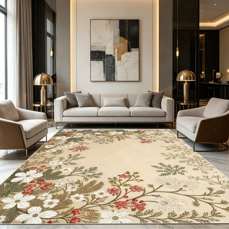 1PC Vintage Floral Botanical Print area rugs for Living Room, Soft, All seasons, Easy-maintain, Washable Indoor mat, Farmhouse suitable for dining table, bedroom, entryway, kitchen, home office, patio, Home Decor, Outdoor Decor.
