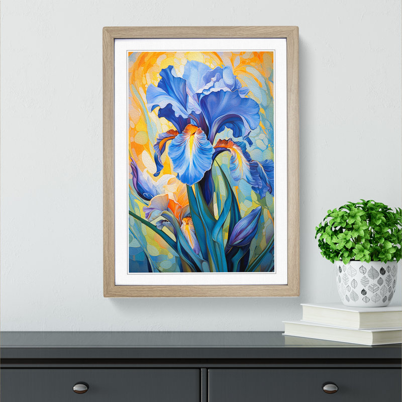 Iris Flower Dadaism No.2 - Single Picture Frame Print on Wood, Oak Framed, 34cm H x 25cm W x 2cm D