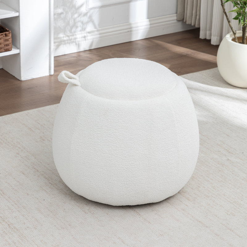 Upholstered Storage Ottoman With Tray, White