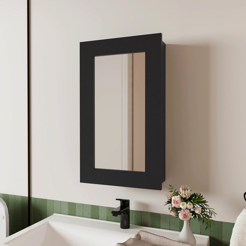 Armoire à pharmacie noire pour salle de bain avec miroir et trois niveaux de rangement, Noir