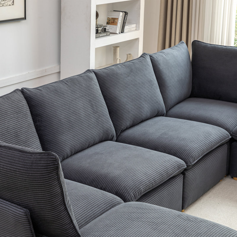 Canapé modulaire Hepworth Dejohn, H 36 po x l 125 po x P 62,5 po, Velours côtelé gris