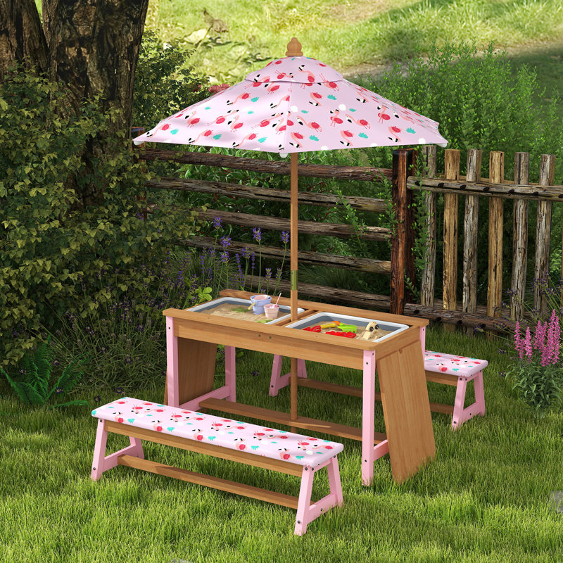 Kids 4 Piece Solid Wood Rectangular Pink and Chair Set