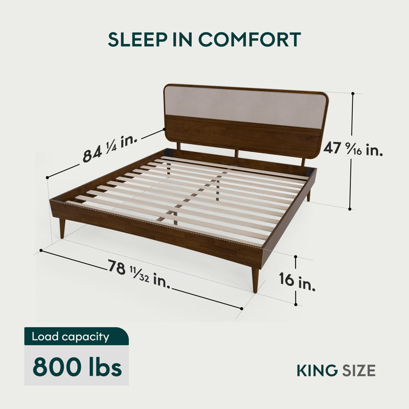 Calista Bed Frame with Fabric Panel Headboard, King, Chestnut