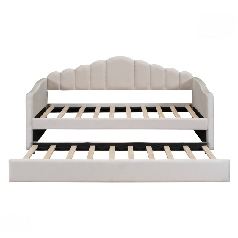 Twin size Upholstered Daybed with Trundle, Beige