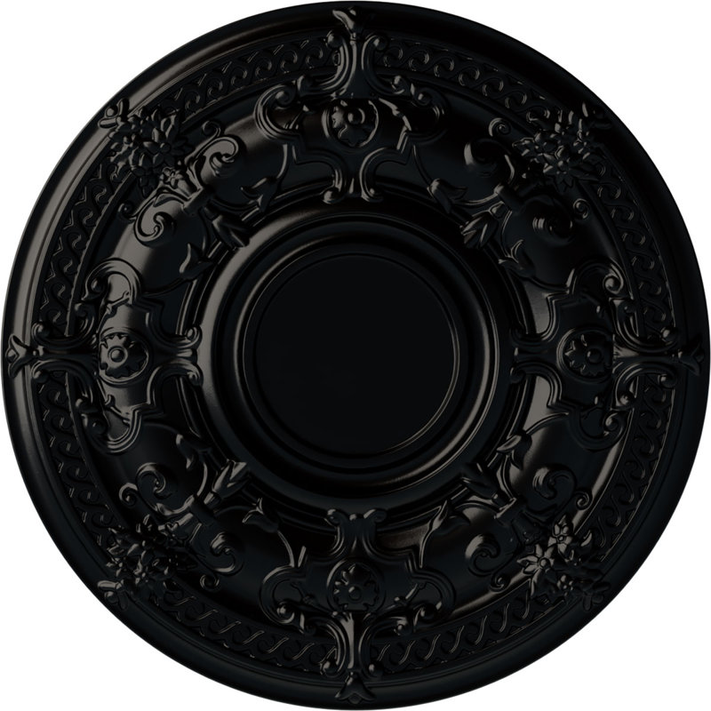 Endurathane Dauphine Ceiling Medallion, 33 7/8"OD x 1 3/8"P (Fits Canopies up to 13 1/4"), Hand-Painted Jet Black Finish