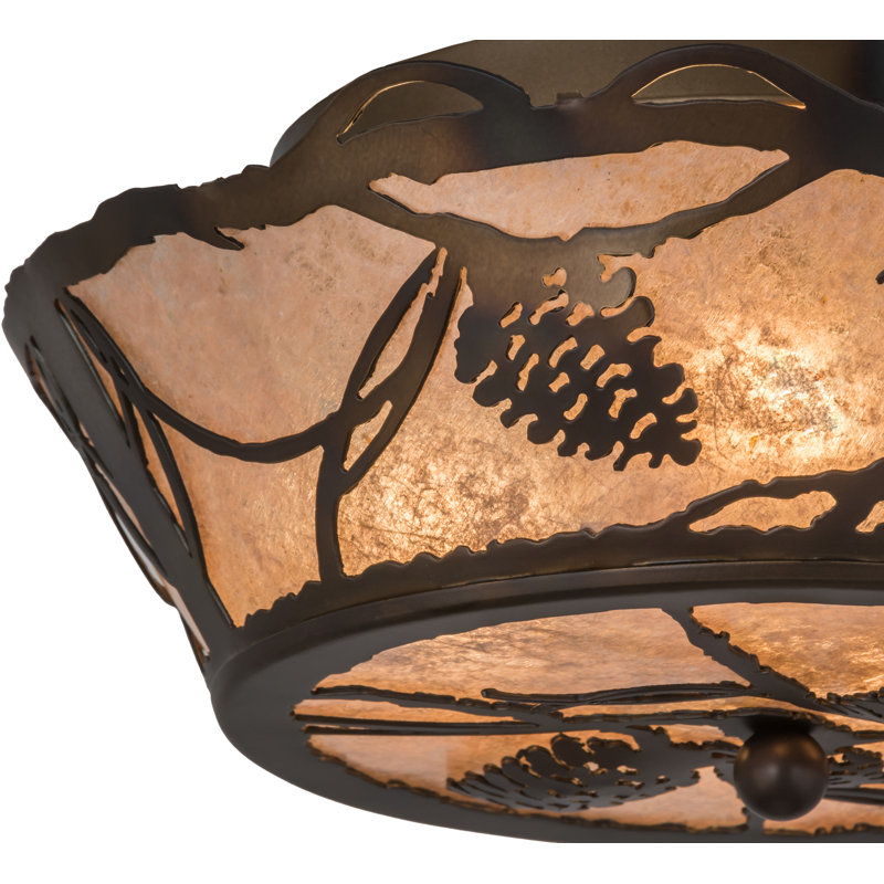 2 - Light Semi Flush Mount, Silver Mica, Dark Burnished Antique Copper, 6.5" H x 16" W x 16" D