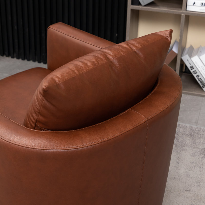 Fauteuil pivotant en cuir véritable Azib, Cuir véritable brun