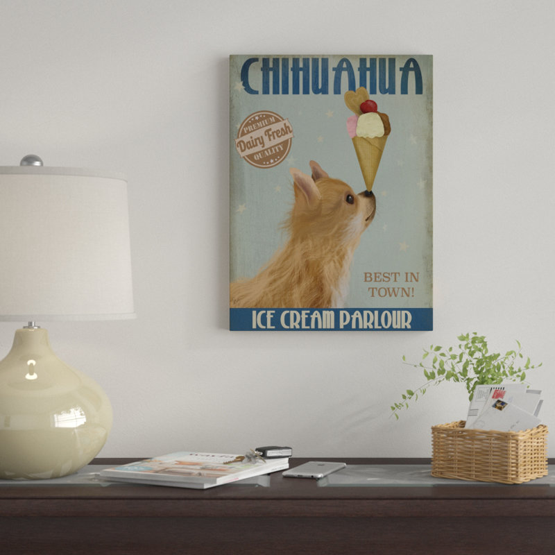 « chihuahua, long cheveu, crème crème », affiche rétro sur toile tendue, H 24 po x l 18 po x P 2 po