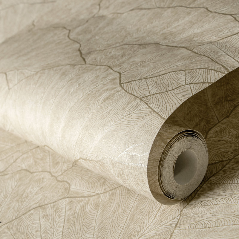 Feel Metallic Seashell Design 33' L x 21" W Wallpaper Roll, Beige