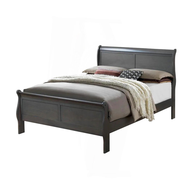 Lit-bateau classique classique en bois massif gris 1pc, Grand lit