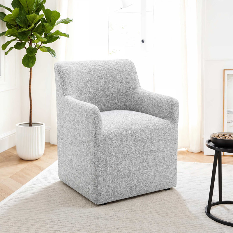 Chaise avec accoudoirs rembourrée avec roulettes Orya, Gris clair