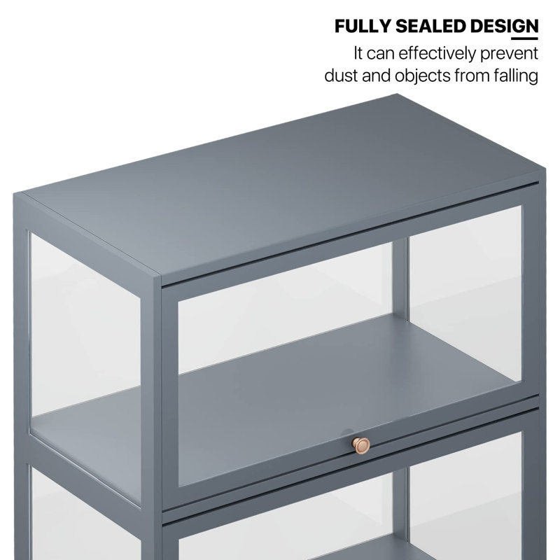 Modern Gray 4-Tier Bamboo and Acrylic Display Cabinet