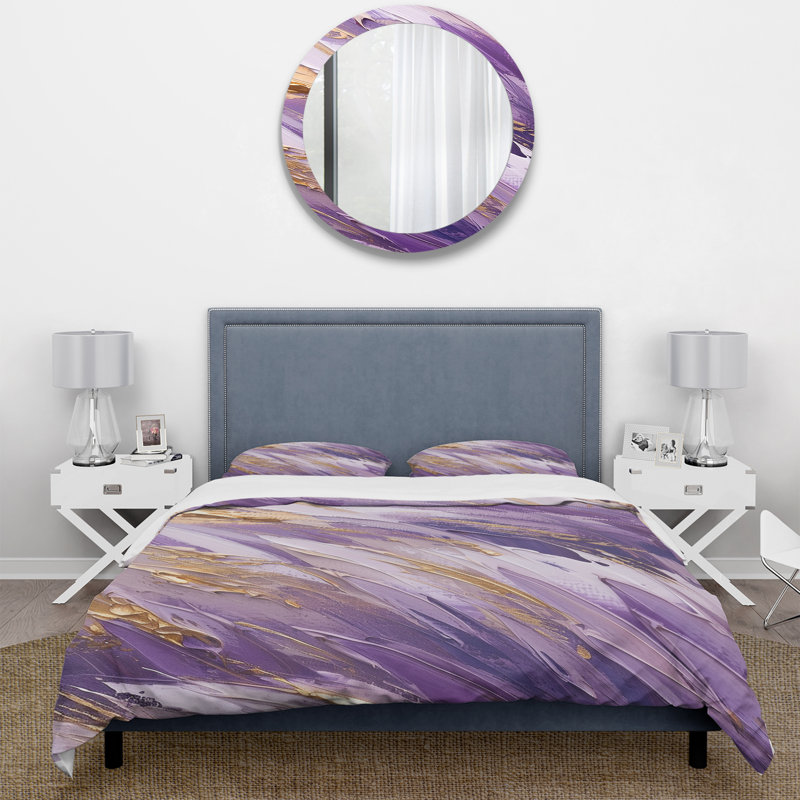 Ensemble de housse de couette abstrait mauve et doré Dynamic Abstractions II