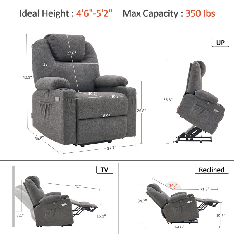 Petit fauteuil inclinable électrique Antaysia, Gris foncé