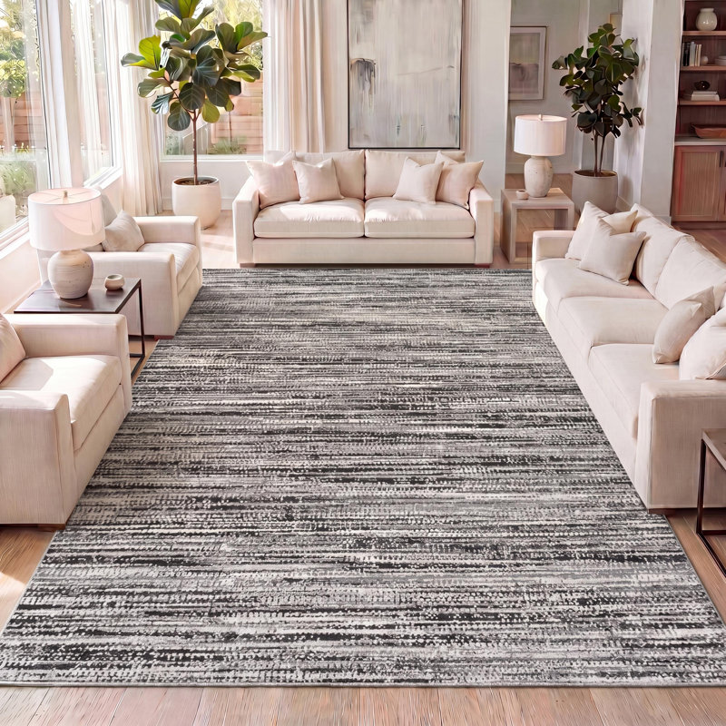 Tapis noir / gris Bonnyrigg Loom Modern Strie, Rectangulaire 3 pi x 5 pi