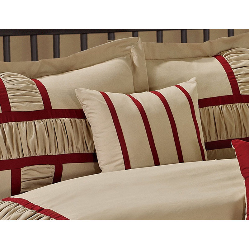 Ensemble d'édredon en microfibre 7 pièces, Édredon de très grande taille et 6 pièces suppl, Taupe / bourgogne