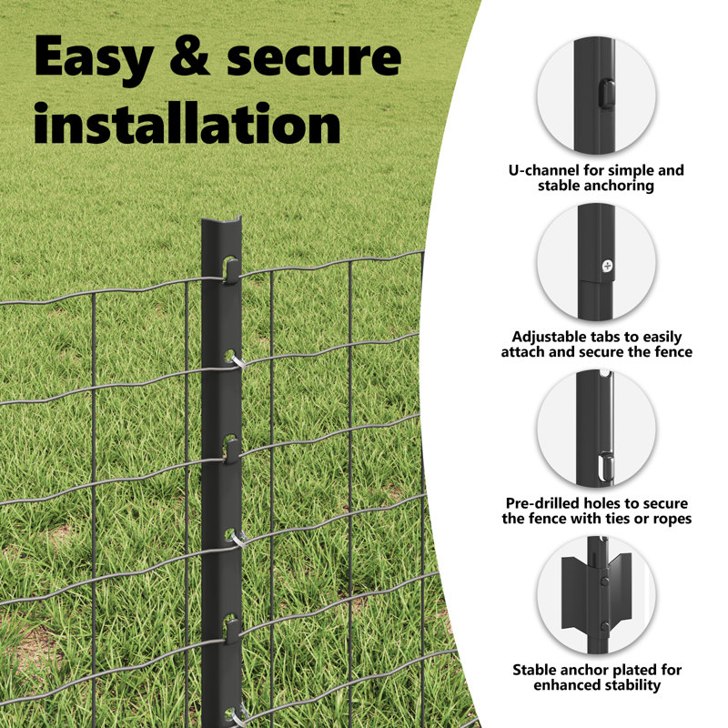 Fence Posts 5 Pcs U-Channel Steel, 40cm H x 8.5cm W, Grey