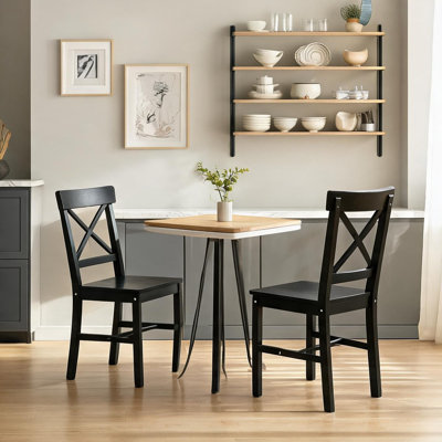 16.2 x 18.5 x 34.2 in Dining Table with Solid Wood Detail in Jet Black Pinewood, 264 lbs Capacity