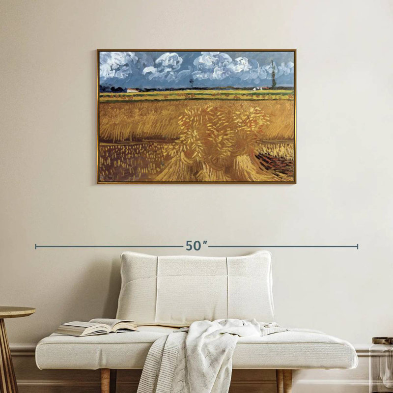 Champ de blé avec réas, Cadre flottant doré, 37 po x 25 po